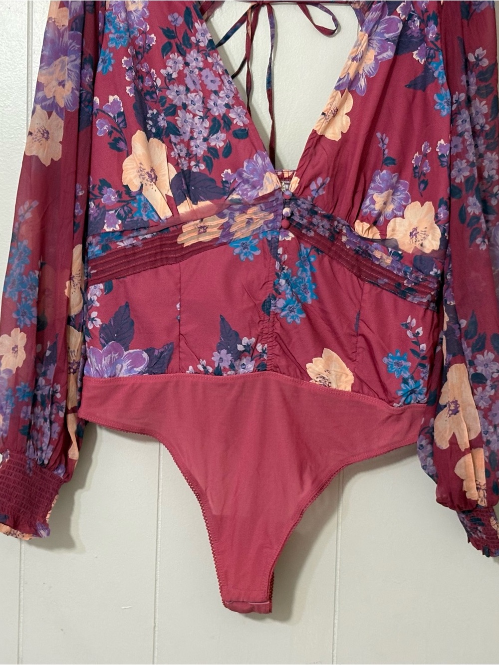 Free People Intimately FP Wonderlost Bodysuit XL Floral Sheer Boho Romantic Top - Picture 4 of 12